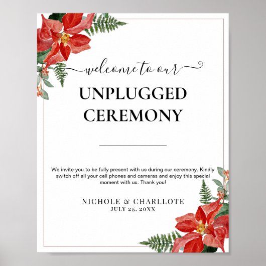 Poster Rustic Winter Poinsettia Red Christmas Wedding (Devant)