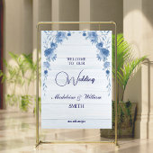 Poster Rustic Wood Blue Floral Wedding Welcome Sign