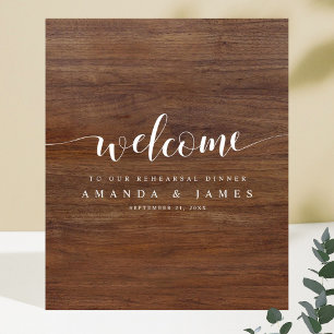 Poster Rustic Wood Look Dîner de répétition Mariage Bienv