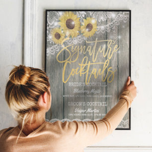 Poster Rustic Wood Mariage Signature Cocktail Menu Boisso