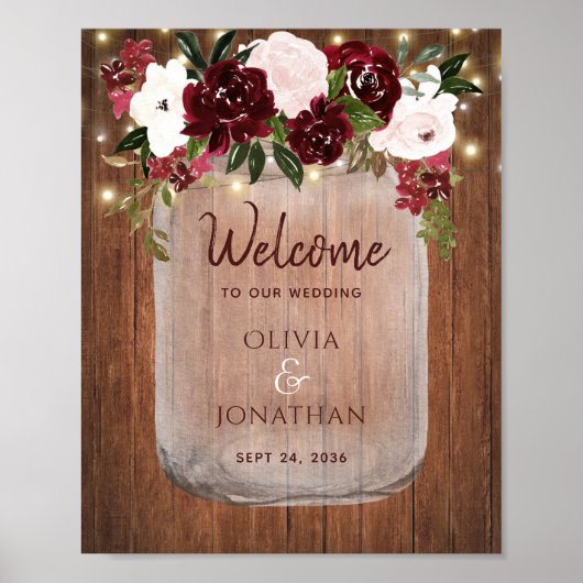 Poster Rustic Wood Mason Jar Floral Mariage de automne Bi (Devant)
