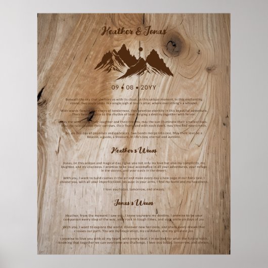 Poster Rustic Wooden Brown Mountains Landscape Wedding (Devant)