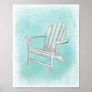 Poster Rustique Adirondack Chaise Plage côtière Décor en