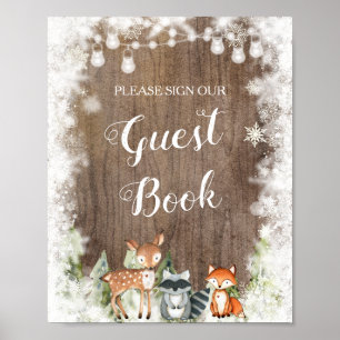 Poster Rustique Animaux d'hiver Woodland Baby Livre d'inv