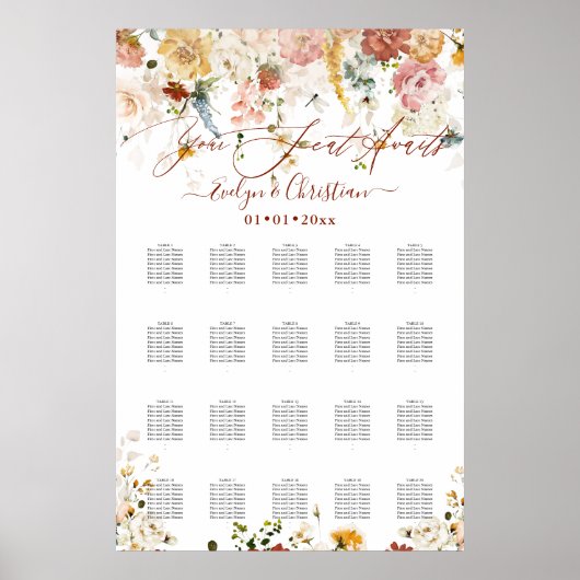 Poster Rustique aquarelle Automne Jardin Fleurs (Devant)