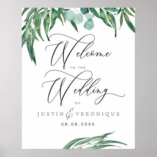 Poster Rustique Aquarelle Verdure Eucalyptus Mariage (Devant)