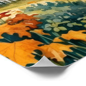 Poster Rustique Automne Aquarelle Cottage Arbres Jardin (Coin)