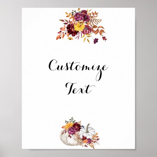 Poster Rustique Automne Floral & Charmant Citrouille blan (Devant)