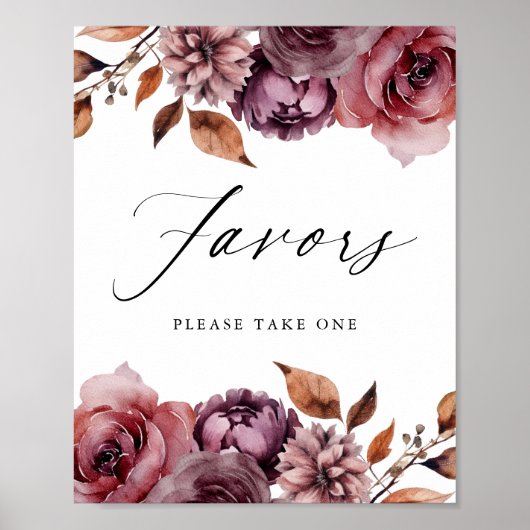Poster Rustique Automne Floral Faveurs Mariage Faveurs Si (Devant)