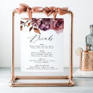 Poster Rustique Automne Floral Mariage Boire Menu Signer