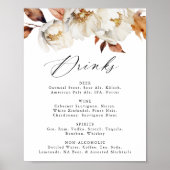 Poster Rustique Automne Floral Mariage Boire Menu Signer (Devant)