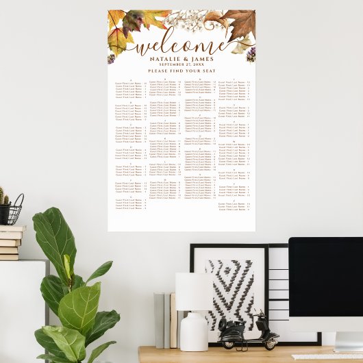 Poster Rustique Automne Mariage Table Alphabétique Siège (Bureau à domicile)