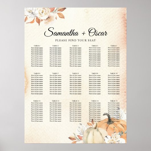 Poster Rustique Automne Orange Citrouilles & Fleurs (Devant)