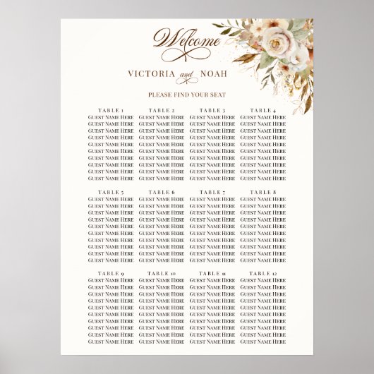 Poster Rustique Automne Rose Botanique Script de Seing Gr (Devant)