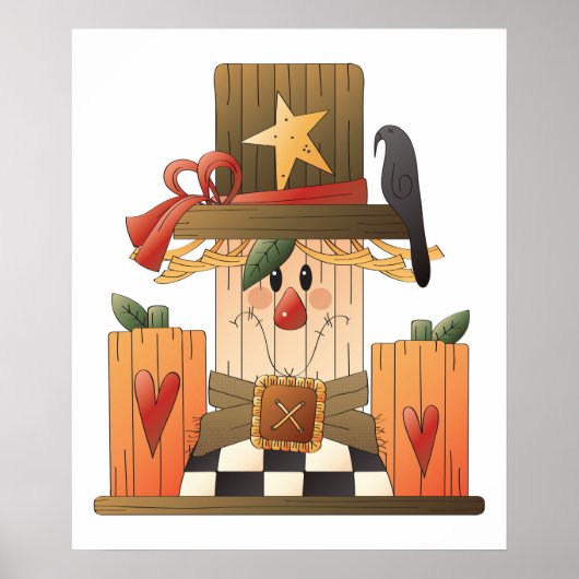 Poster Rustique automne Scarecrow avec Citrouilles et Cor (Devant)