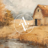 Poster Rustique Autumn Grange Peinture Vintage Pond Paysa