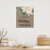 POSTER RUSTIQUE BLUSH KRAFT OR FLORAL MARIAGE ACCUEIL (Cuisine)