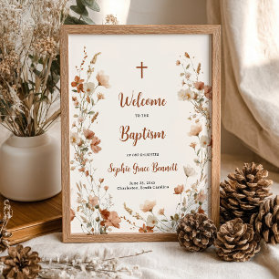 Poster Rustique Boho Dusty Rose Fleur sauvage Baptême Bie