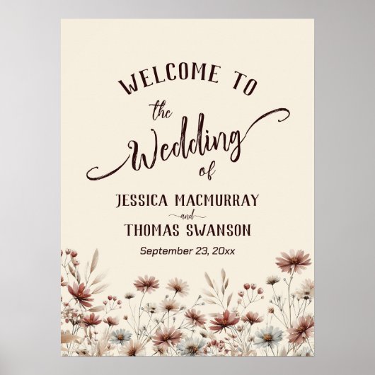 Poster Rustique Boho Fleurs sauvages Élégant mariage Bien (Devant)