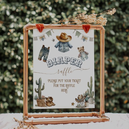 Poster Rustique Boho WildWest Boy Baby shower Déchets Raf