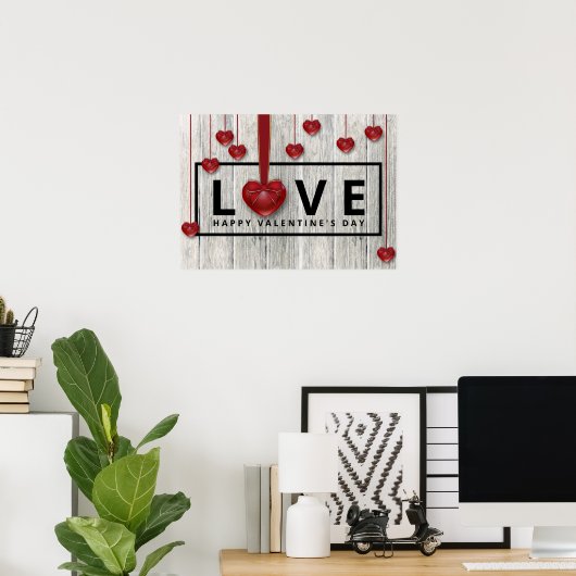 Poster Rustique Bois Saint Valentin Amour moderne Coeurs (Bureau à domicile)