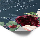 Poster Rustique Bourgogne et Navy Floral Dinner Menu (Coin)