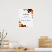 Poster Rustique Bourgogne Jaune Mariage Floral Bienvenue (Cuisine)