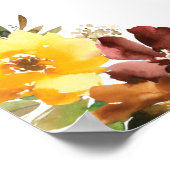 Poster Rustique Bourgogne Jaune Mariage Floral Bienvenue (Coin)