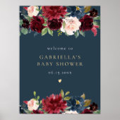 Poster Rustique Bourgogne & Marine Baby shower Floral Bie (Devant)