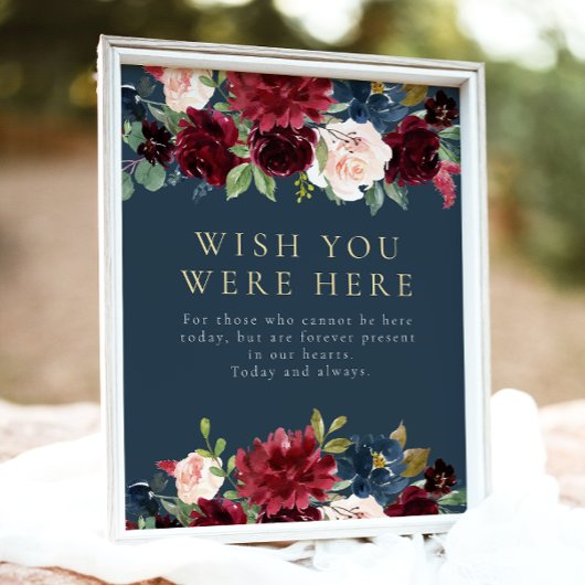 Poster Rustique Bourgogne Marine Bleu Floral En Mémoire A