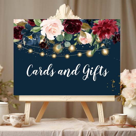 Poster Rustique Bourgogne Marine Bleu & Rouge Fleurs & Lu