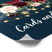 Poster Rustique Bourgogne Marine Bleu & Rouge Fleurs & Lu (Coin)