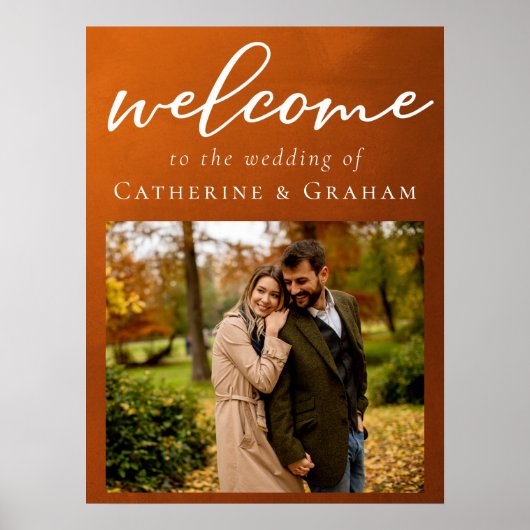 Poster Rustique Burnt Orange Photo Automne Mariage Bienve (Devant)