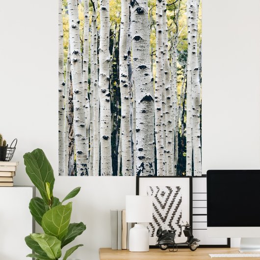 Poster Rustique Cabine Birch Trees (Bureau à domicile)
