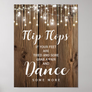 Poster Rustique Chaîne de lumières tongs panneau mariage