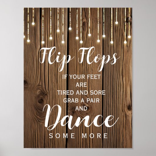 Poster Rustique Chaîne de lumières tongs panneau mariage (Devant)