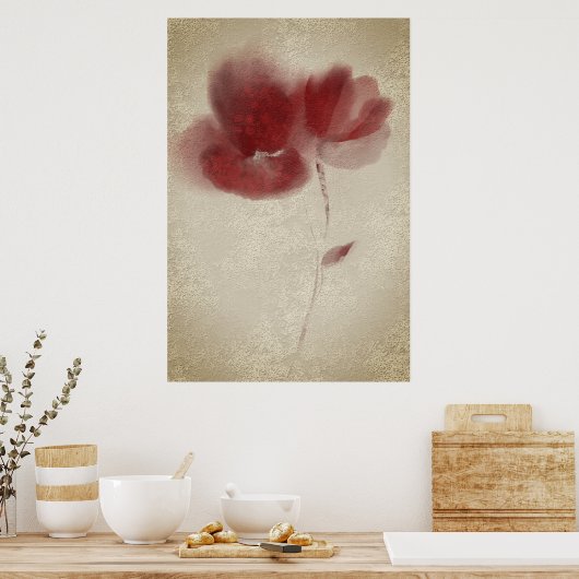 Poster Rustique Chic Abstrait Bourgogne Twin Poppies Flow (Cuisine)