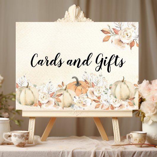 Poster Rustique Citrouilles et fleurs d'automne