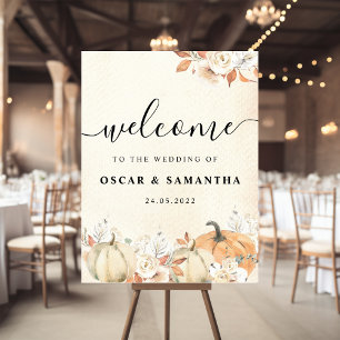 Poster Rustique Citrouilles et fleurs d'automne