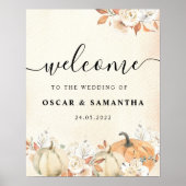 Poster Rustique Citrouilles et fleurs d'automne (Devant)