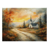 Poster Rustique église d'automne aquarelle peinture (Devant)