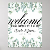Poster Rustique Eucalyptus Vert Feuille Mariage Bienvenue (Devant)