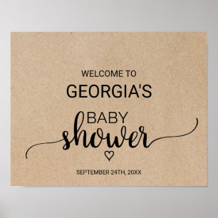 Poster Rustique Faux Kraft Baby shower de calligraphie Bi