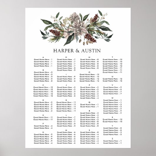 Poster Rustique Floral Automne Mariage d'hiver Carte de s (Devant)