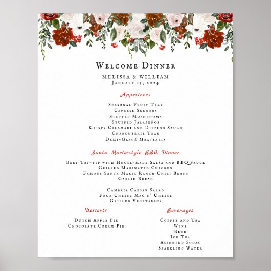 Poster Rustique Floral | Menu de mariage botanique bohème (Devant)