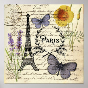 Poster rustique français scripts de pays paris eiffel tow