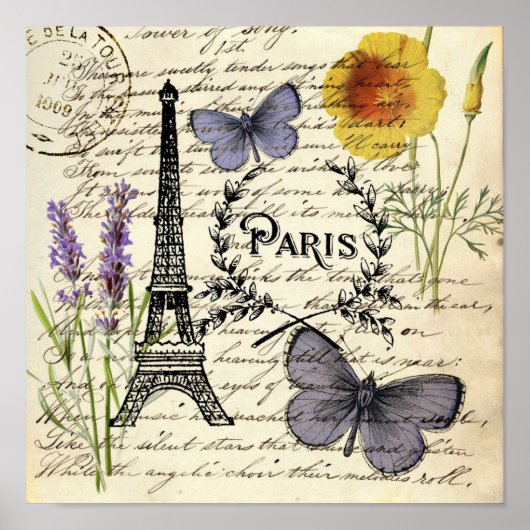 Poster rustique français scripts de pays paris eiffel tow (Devant)
