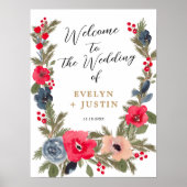 Poster Rustique hiver Floral Aquarelle Mariage Bienvenue (Devant)