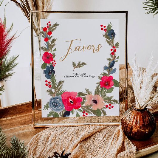 Poster Rustique hiver Floral Aquarelle Mariage favorise