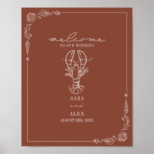 Poster Rustique Homard Terracotta Beach Mariage Bienvenue (Devant)